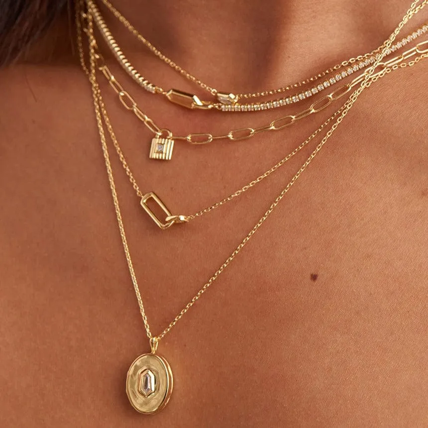 Gold Sparkle Chain Interlock Necklace