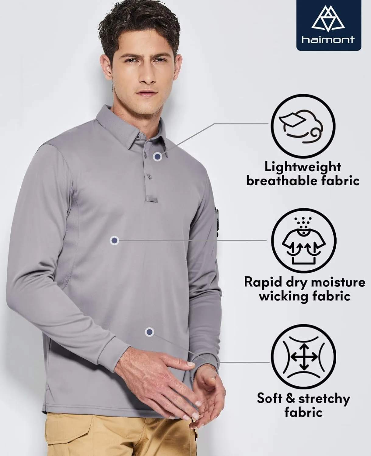 Haimont Men's Performance Dry Fit Polo Shirt Short and Long Sleeve Golf Collared T-Shirts for Tactical Outdoor Hiking
