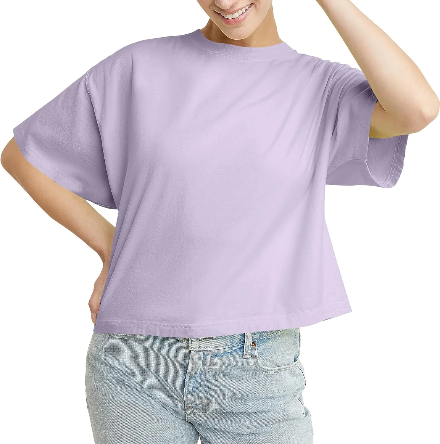 Hanes Originals Garment Washed T-Shirt, Crewneck Crop Tees for Women