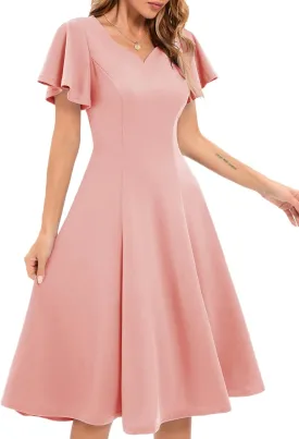 HomRain Wedding Guest Dresses for Women Vintage Short Sleeves Casual Fit and Flare Cocktail Formal Dress for Tea Party