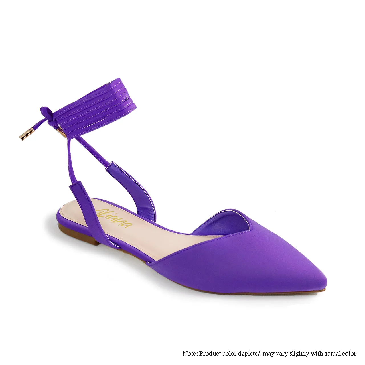 IVY-56 POINTED D'ORSAY BACK ANKLE TIE UP FLAT-PURPLE