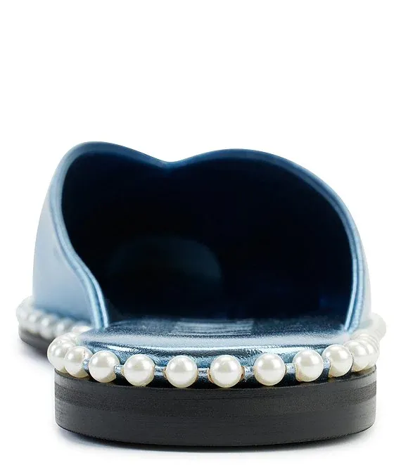KARL LAGERFELD PARIS VYRA METALLIC PEARL CHAIN LEATHER MULES