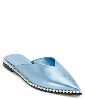 KARL LAGERFELD PARIS VYRA METALLIC PEARL CHAIN LEATHER MULES