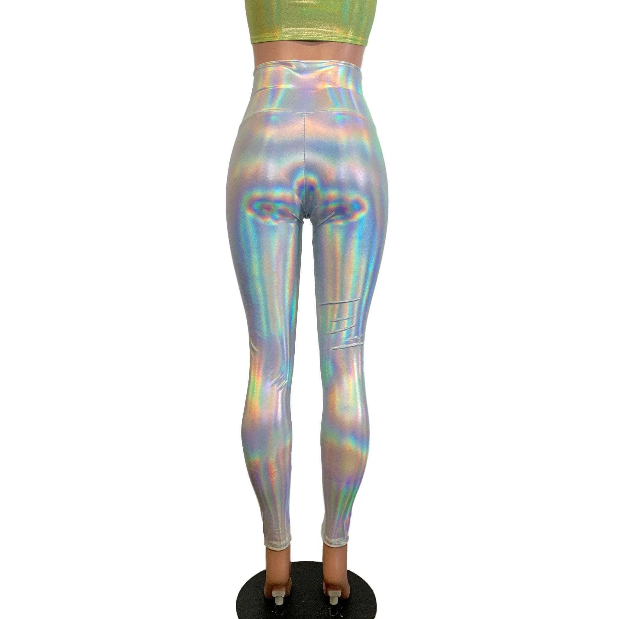 Lace-Up High Waist Leggings - Opal Holographic Iridescent