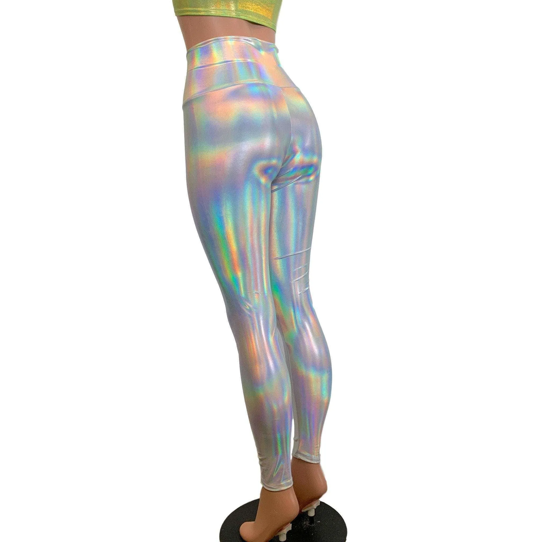 Lace-Up High Waist Leggings - Opal Holographic Iridescent