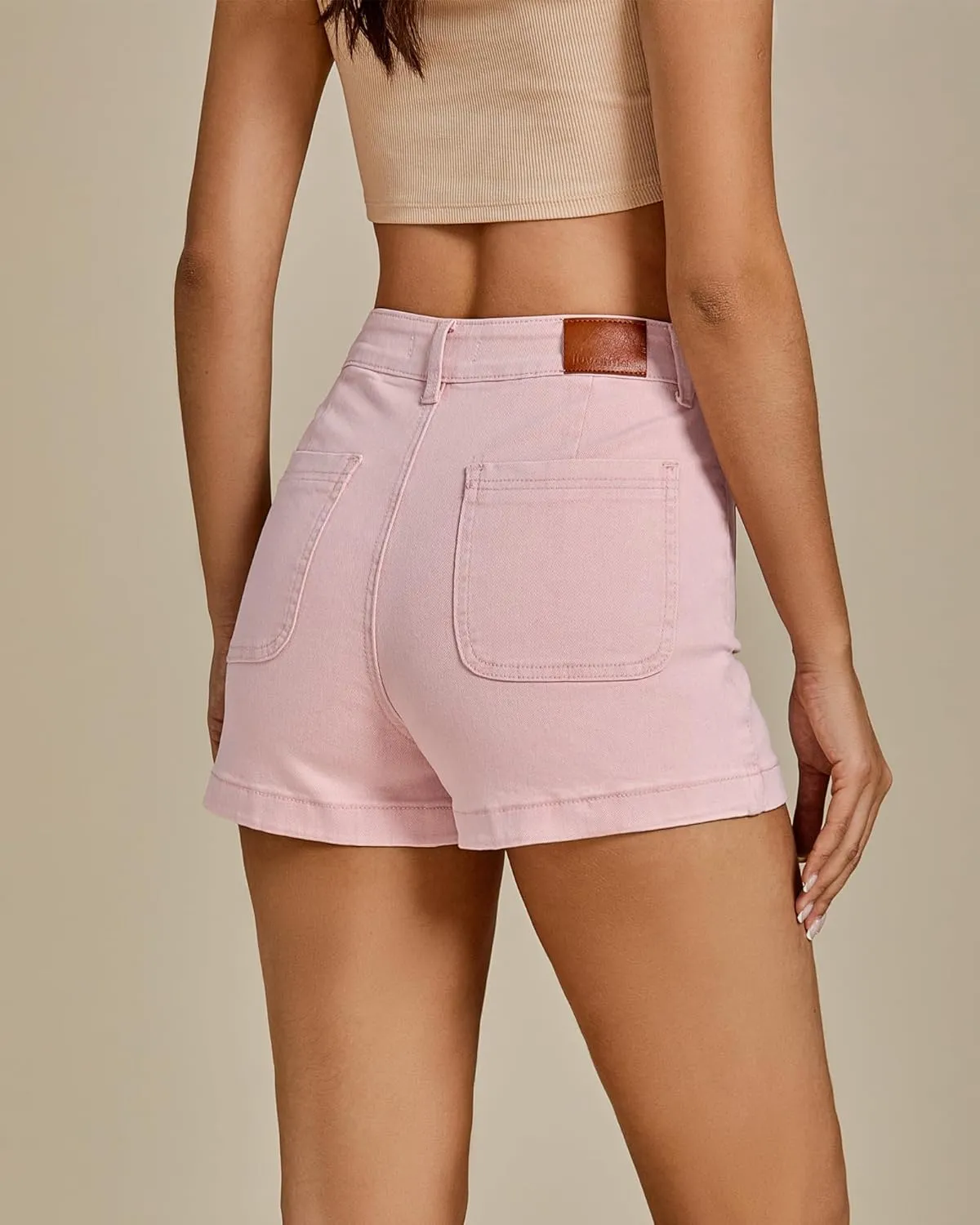 luvamia Jean Shorts for Women High Waisted Trendy Flat Pockets Cutoff Stretchy Denim Shorts Casual Summer