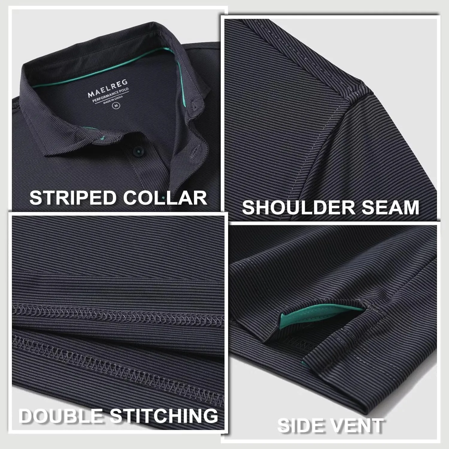 M MAELREG Short and Long Sleeve Polo Shirts for Men Dry Fit Performance Moisture Wicking Sport Pin Striped Mens Golf Shirts