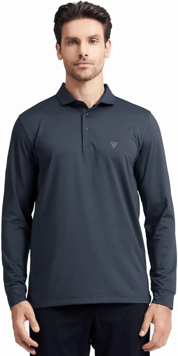 M MAELREG Short and Long Sleeve Polo Shirts for Men Dry Fit Performance Moisture Wicking Sport Pin Striped Mens Golf Shirts