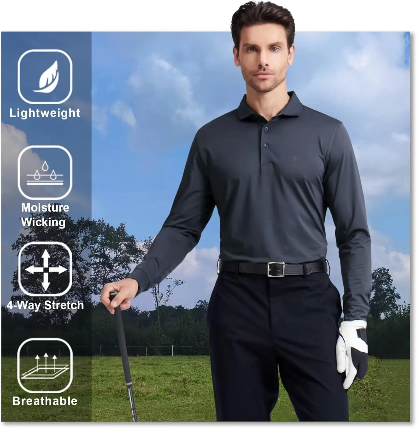 M MAELREG Short and Long Sleeve Polo Shirts for Men Dry Fit Performance Moisture Wicking Sport Pin Striped Mens Golf Shirts