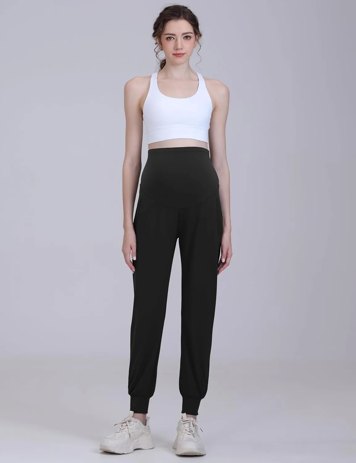 Maternity Joggers Pants Over Belly Track Cuff Workout Lounge Stretchy Pregnancy Sweatpants with Pockets