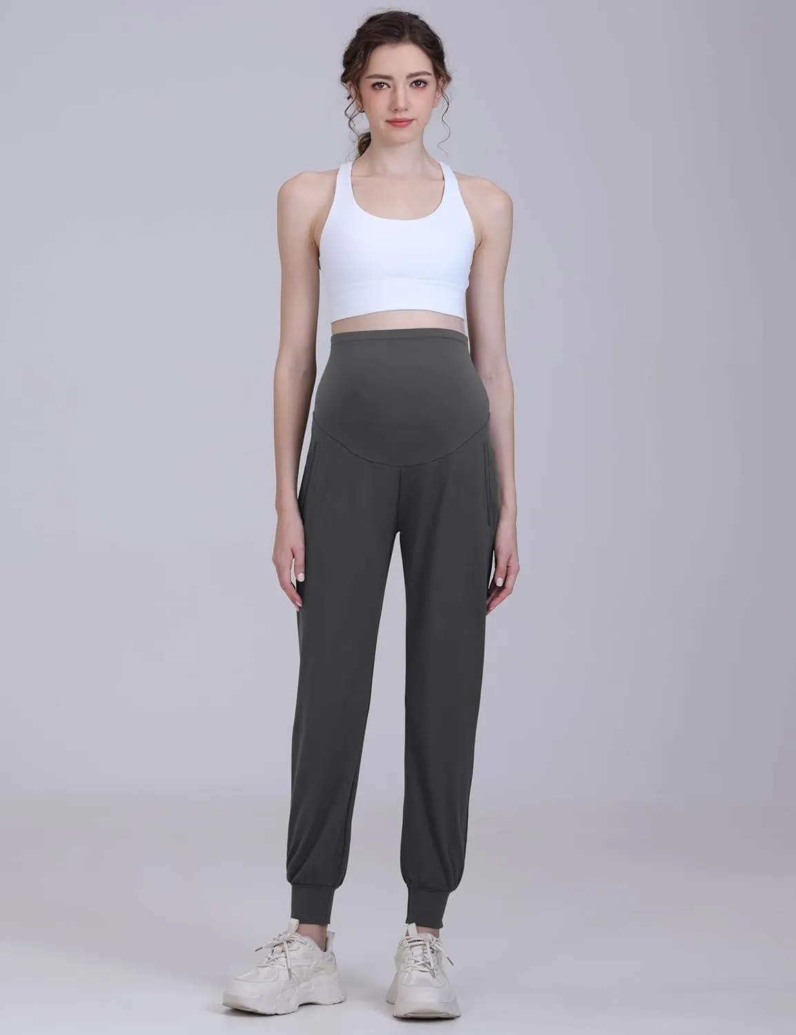 Maternity Joggers Pants Over Belly Track Cuff Workout Lounge Stretchy Pregnancy Sweatpants with Pockets