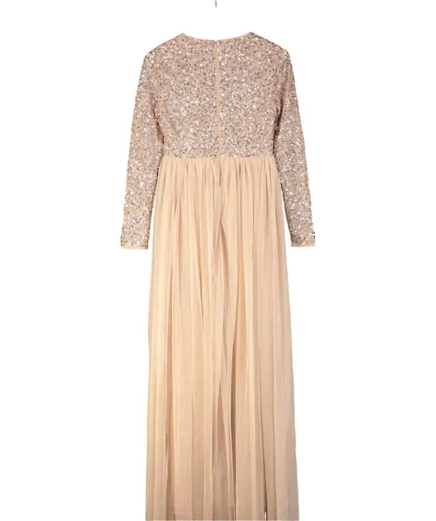 Maya Deluxe Pink Maya Embellished Long Sleeve Maxi Dress UK 10