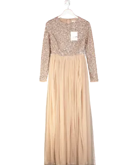 Maya Deluxe Pink Maya Embellished Long Sleeve Maxi Dress UK 10