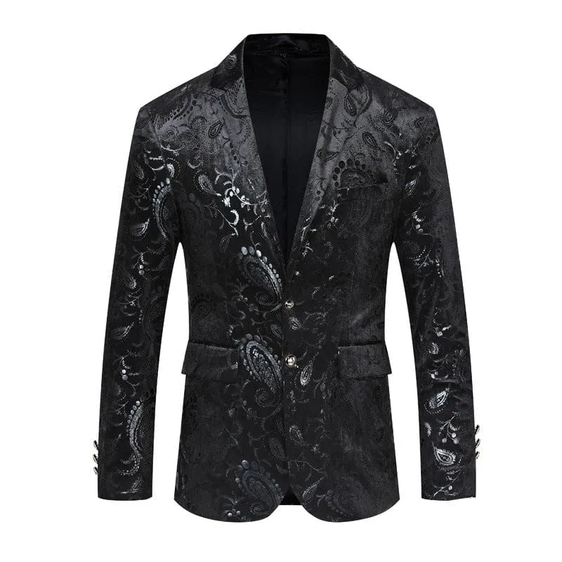 Men Baroque Print Lapel Collar Double Breasted Jacquard Blazer
