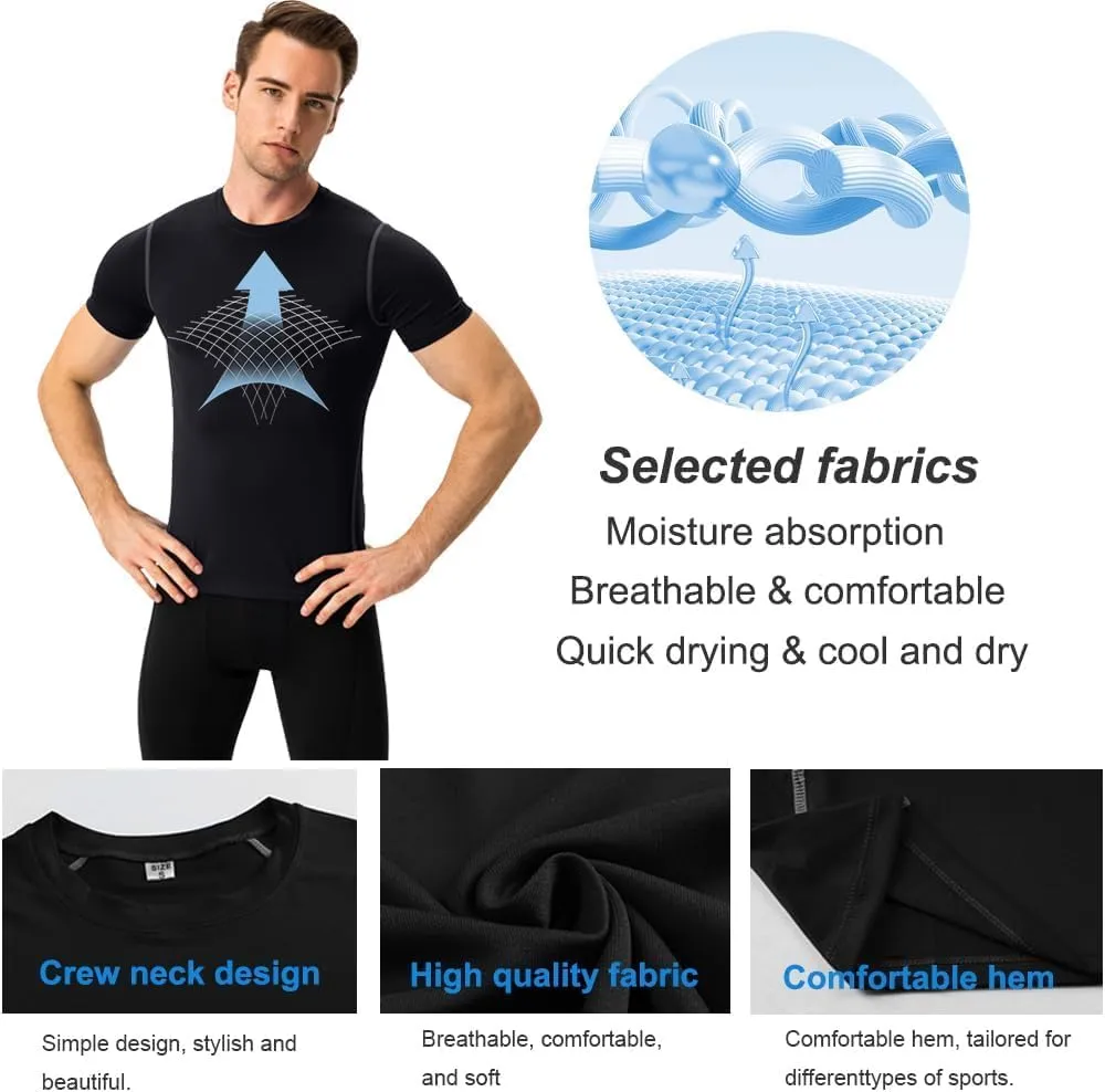 Men's Compression Shirts Short Sleeve Athletic Workout T-Shirts Sports Cool Dry Top Active Undershirt Performance Base Layer