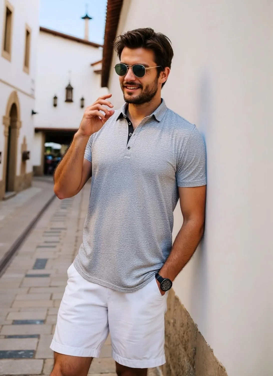 Mens Polo Golf Shirts Casual Short Sleeve Button Up Collared T-Shirt Fashion Work Business Tee Tops