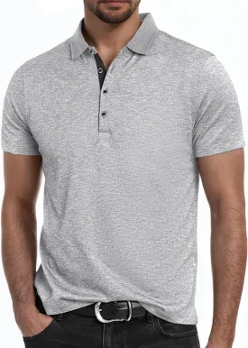 Mens Polo Golf Shirts Casual Short Sleeve Button Up Collared T-Shirt Fashion Work Business Tee Tops