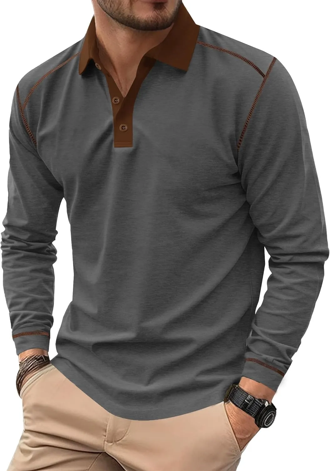Mens Polo Shirts Long Sleeve Casual Workout Golf Classic Poloshirt (S-XXL)