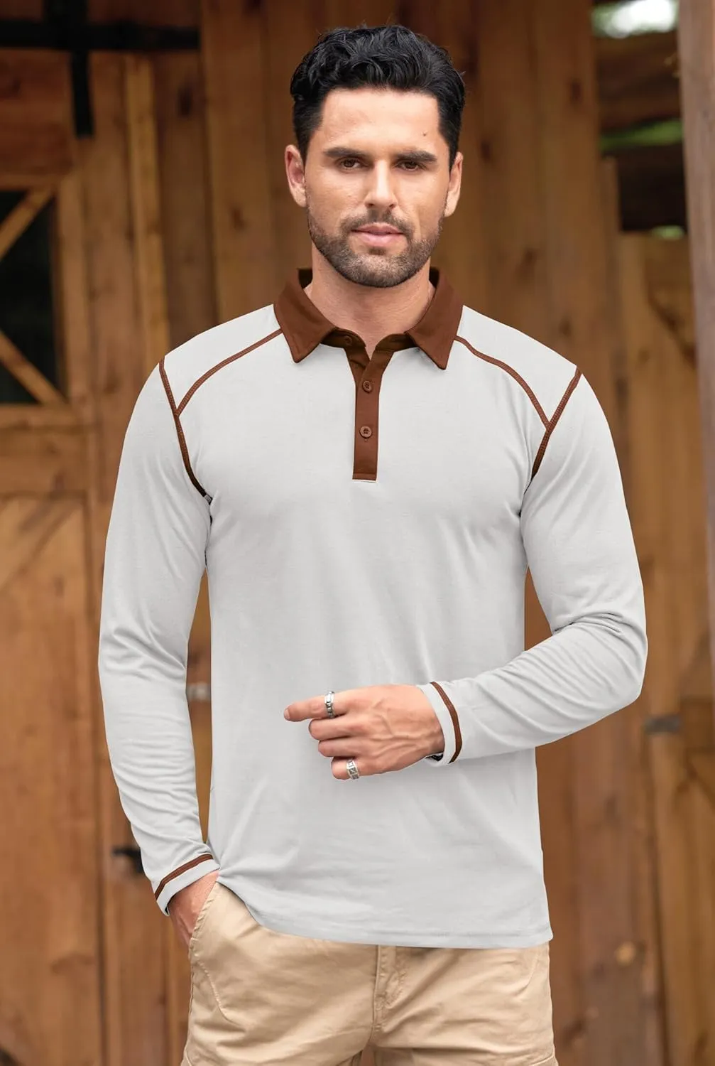 Mens Polo Shirts Long Sleeve Casual Workout Golf Classic Poloshirt (S-XXL)