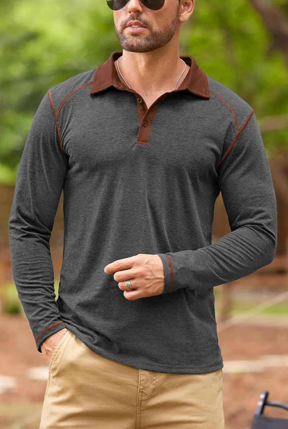 Mens Polo Shirts Long Sleeve Casual Workout Golf Classic Poloshirt (S-XXL)