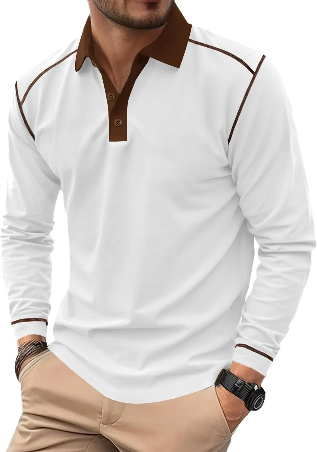Mens Polo Shirts Long Sleeve Casual Workout Golf Classic Poloshirt (S-XXL)