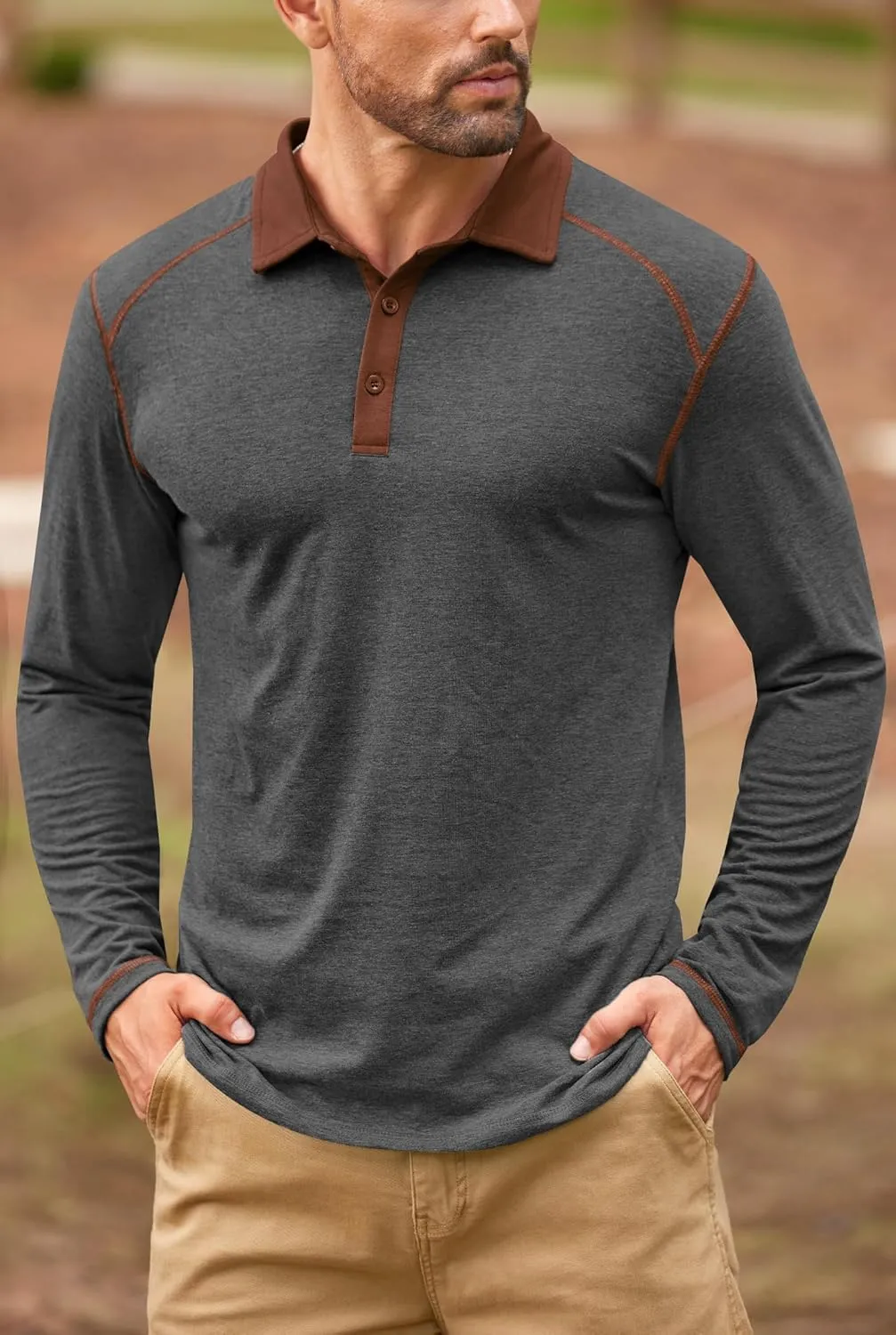 Mens Polo Shirts Long Sleeve Casual Workout Golf Classic Poloshirt (S-XXL)
