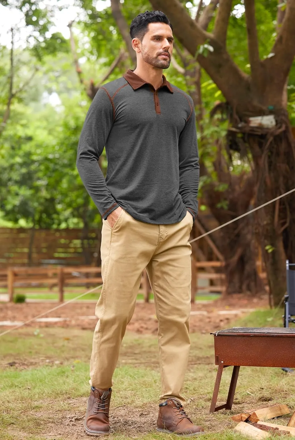 Mens Polo Shirts Long Sleeve Casual Workout Golf Classic Poloshirt (S-XXL)