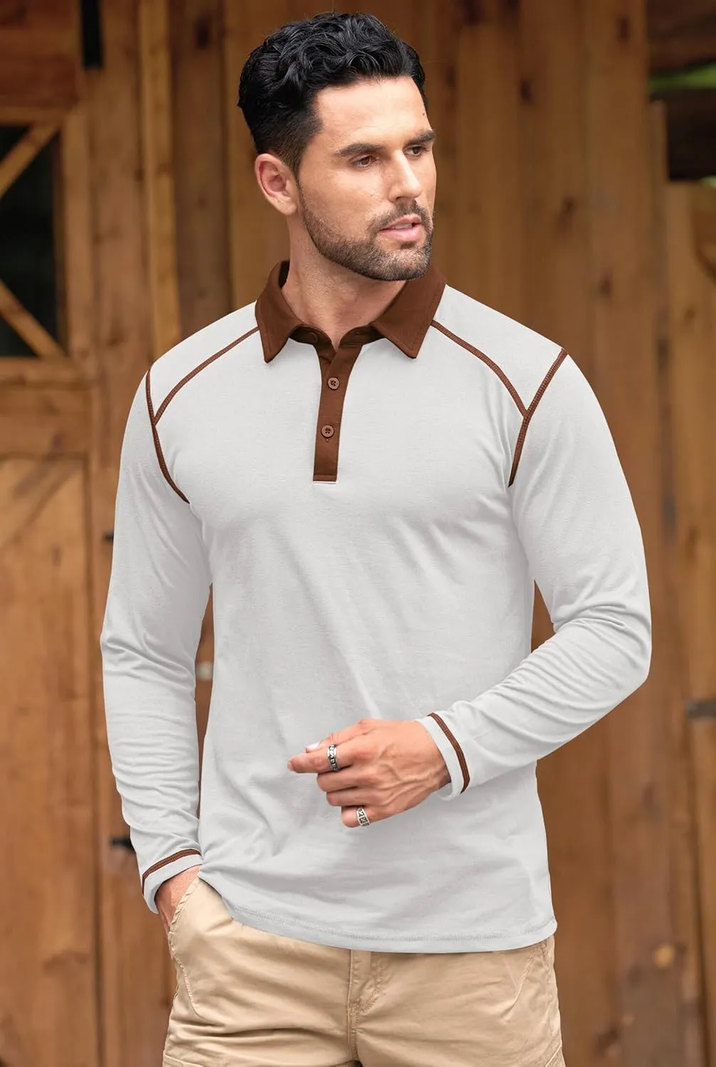 Mens Polo Shirts Long Sleeve Casual Workout Golf Classic Poloshirt (S-XXL)