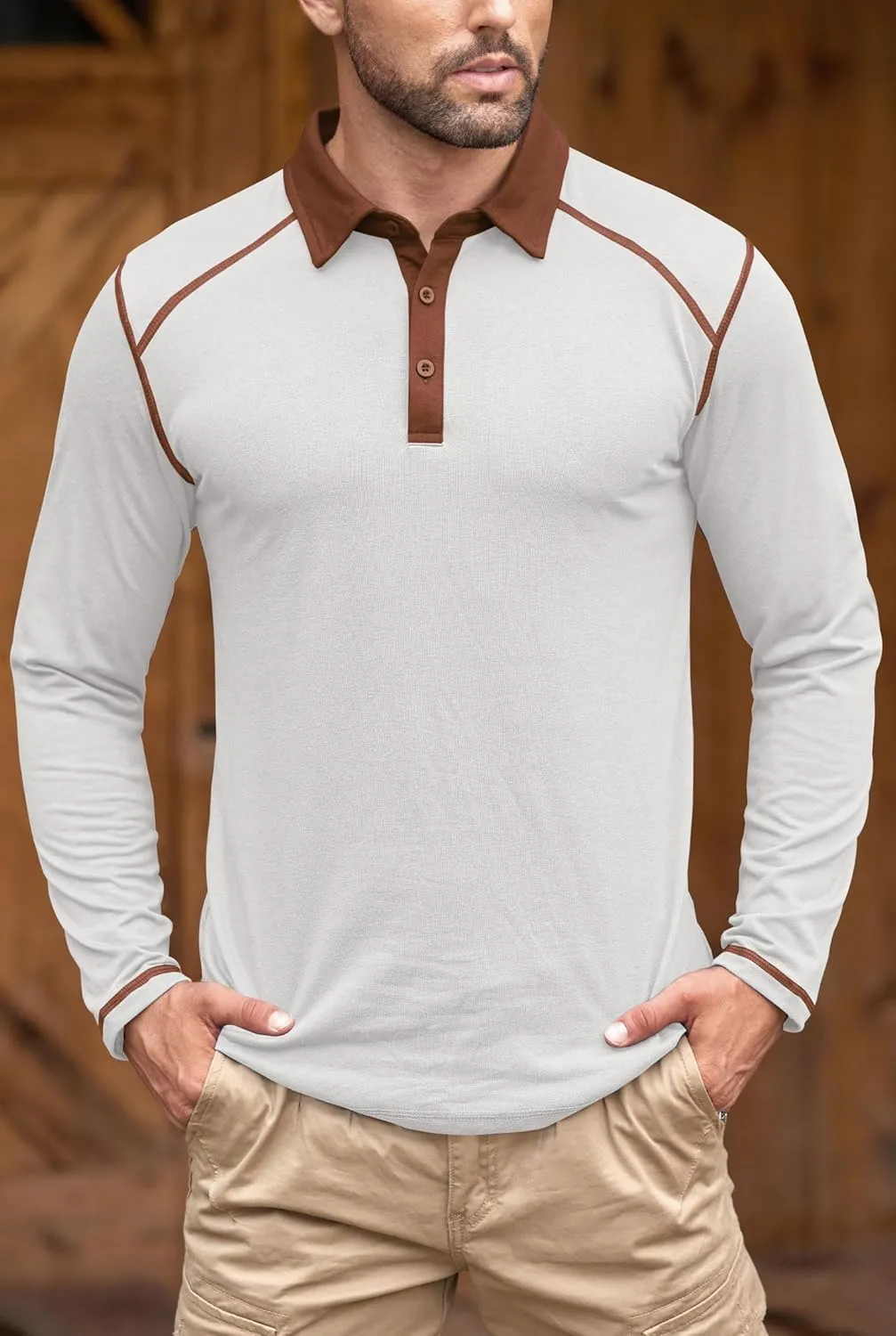 Mens Polo Shirts Long Sleeve Casual Workout Golf Classic Poloshirt (S-XXL)