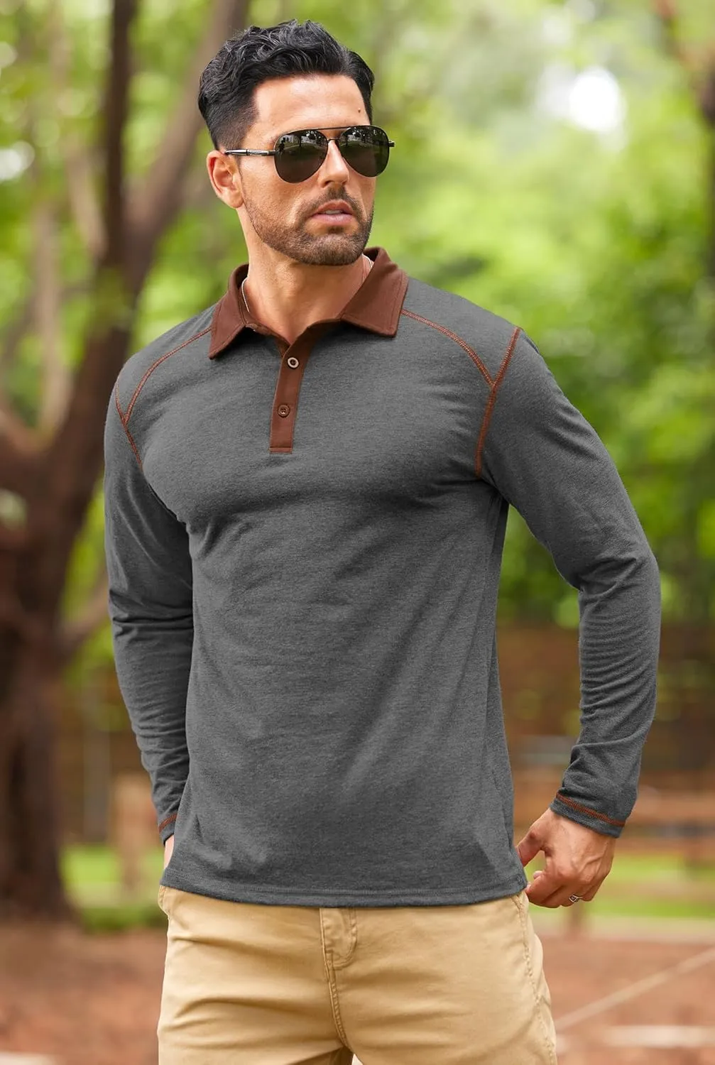 Mens Polo Shirts Long Sleeve Casual Workout Golf Classic Poloshirt (S-XXL)
