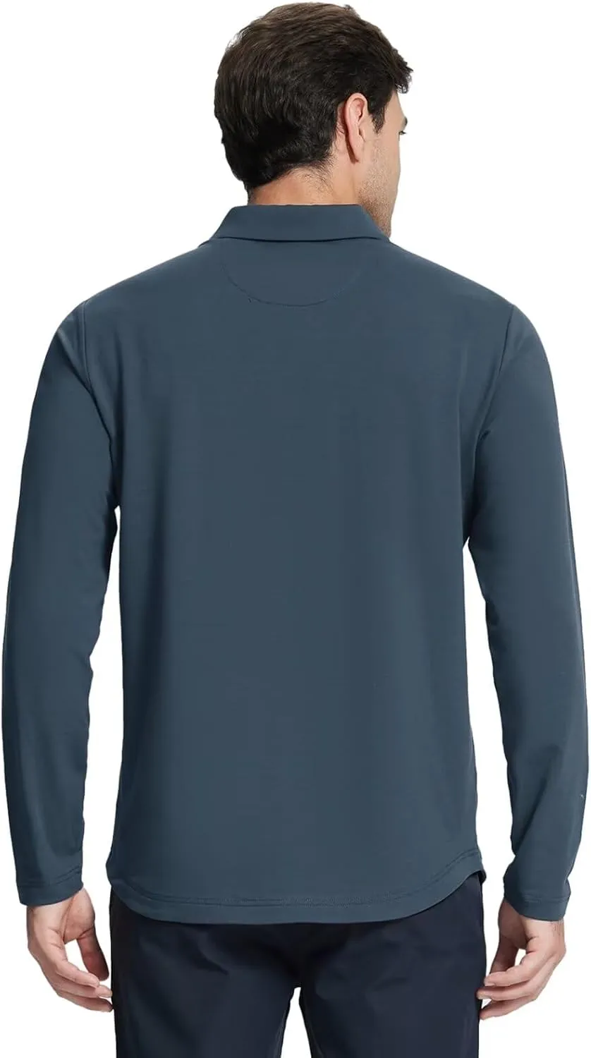 Mens Quarter Zip Polo Shirt Long and Short Sleeve Collared Shirts Moisture Wicking Performance Golf Polo Shirts