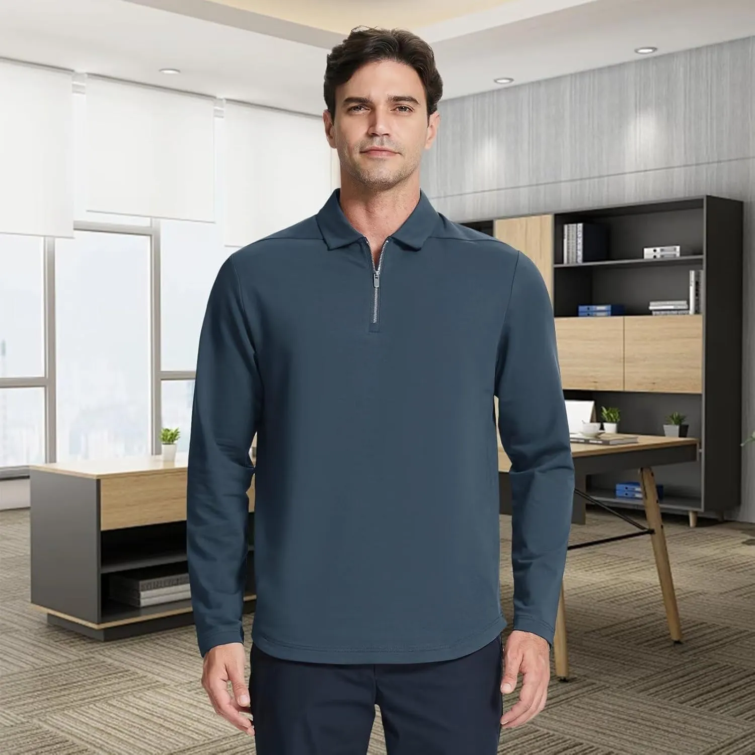 Mens Quarter Zip Polo Shirt Long and Short Sleeve Collared Shirts Moisture Wicking Performance Golf Polo Shirts