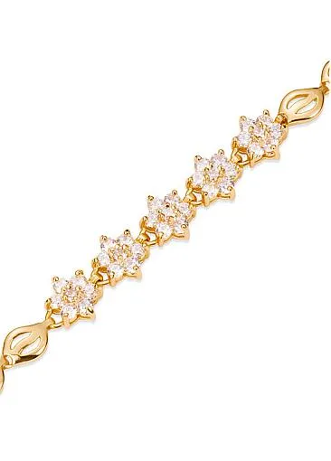 Micro Pave AAA Zircon Snowflake, Golden,  Gold Plated Bracelet