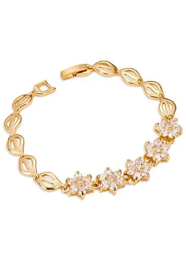 Micro Pave AAA Zircon Snowflake, Golden,  Gold Plated Bracelet