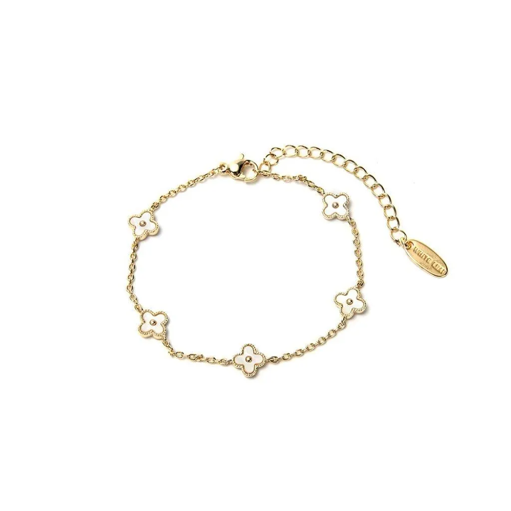 Mini Clover Bracelet White and Gold