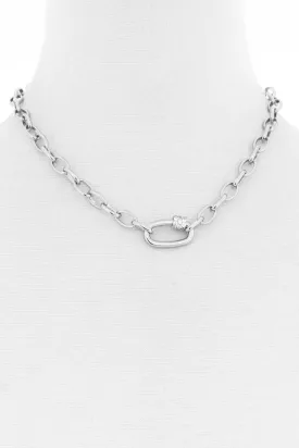 Modern Oval Single Chunky Rhinestone Chain Link Necklace
