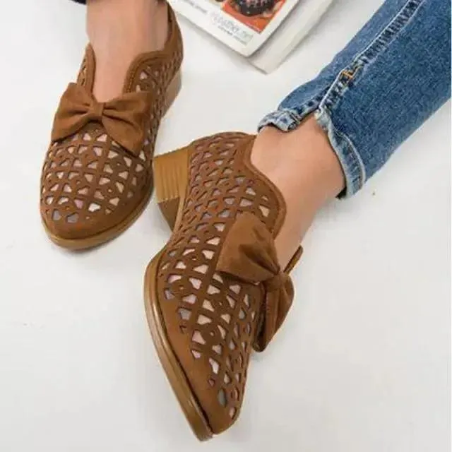 New Fashion Bowtie Pointed Flat Shoes Women