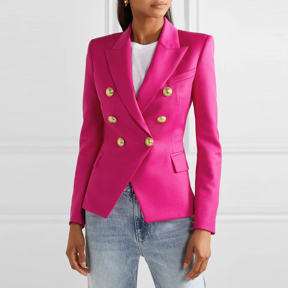 Office Style Pure Color Short Double-breasted Button Blazer
