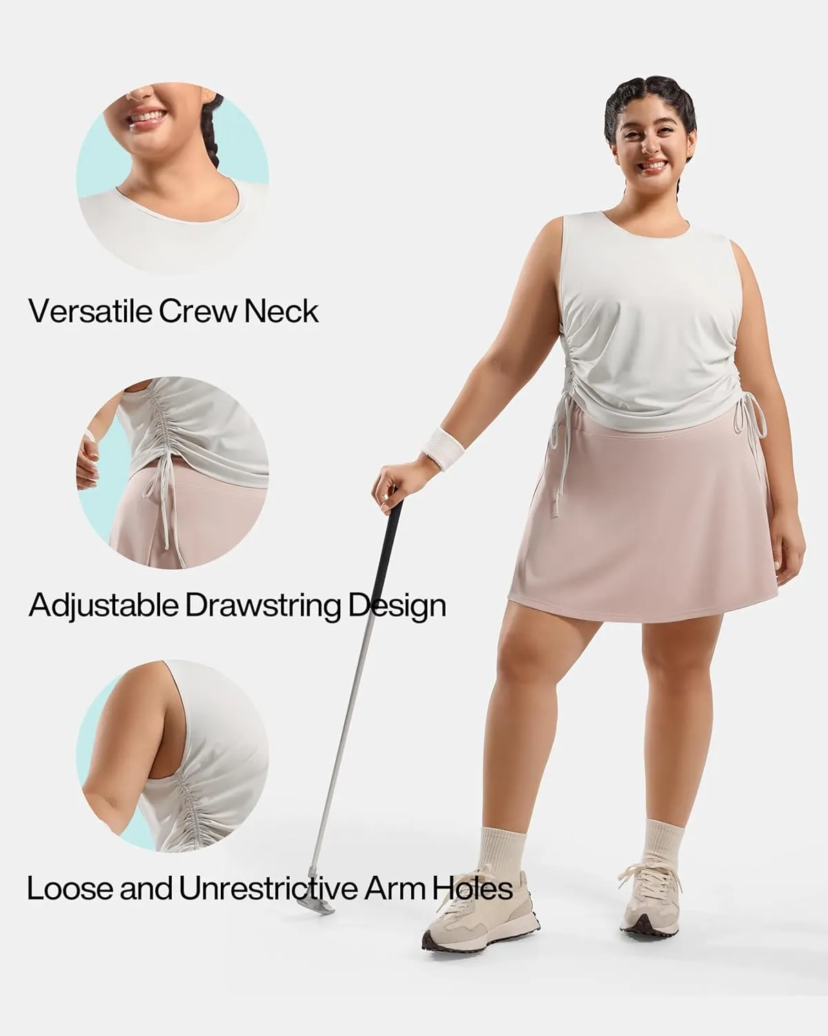 Plus Size Tank Tops for Women Drawstring Sleeveless Quick Drying Tennis Shirts Loose Fit Running Golf Pickleball Outfits