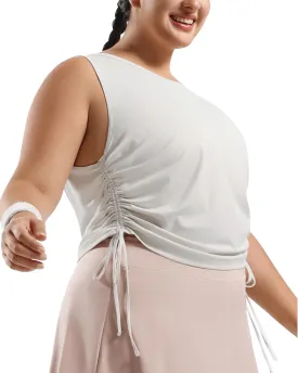 Plus Size Tank Tops for Women Drawstring Sleeveless Quick Drying Tennis Shirts Loose Fit Running Golf Pickleball Outfits