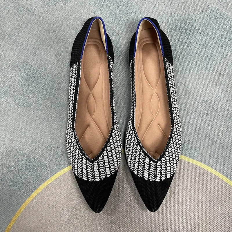 Pointed head shallow mouth flat sole shoes fly woven multi-color commuter shoes boat shoes
