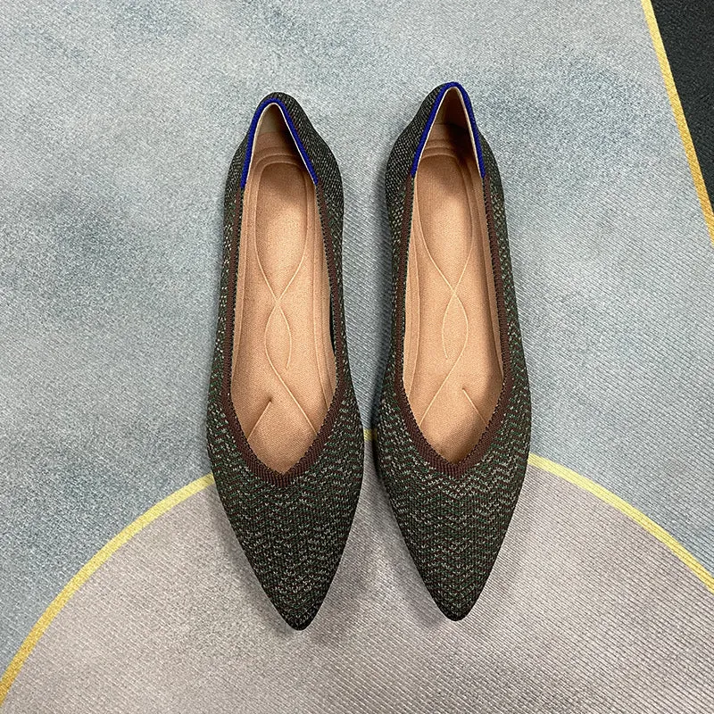 Pointed head shallow mouth flat sole shoes fly woven multi-color commuter shoes boat shoes