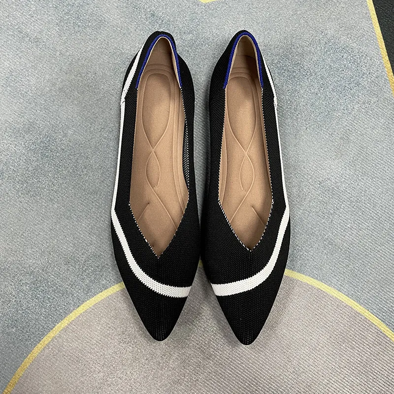 Pointed head shallow mouth flat sole shoes fly woven multi-color commuter shoes boat shoes