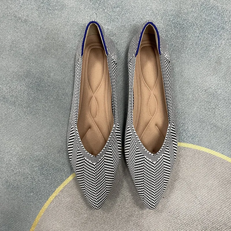 Pointed head shallow mouth flat sole shoes fly woven multi-color commuter shoes boat shoes