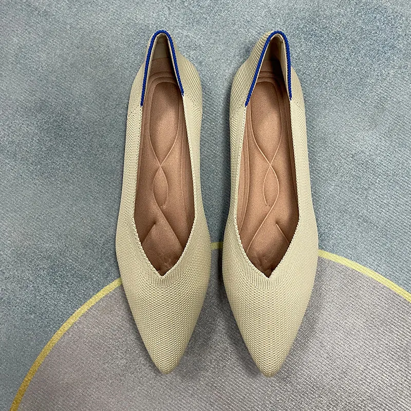 Pointed head shallow mouth flat sole shoes fly woven multi-color commuter shoes boat shoes