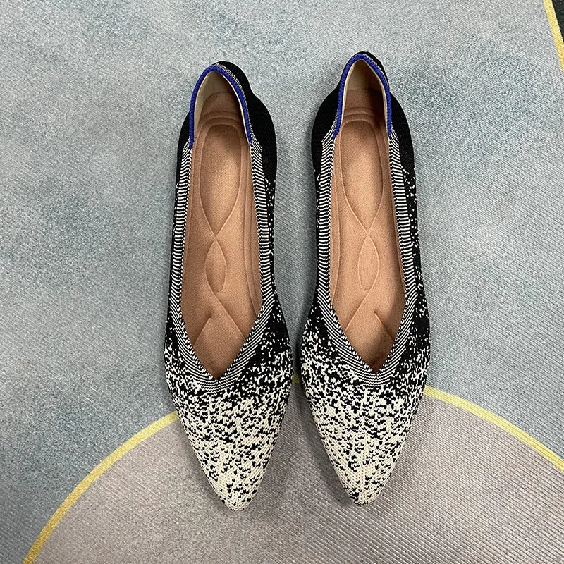 Pointed head shallow mouth flat sole shoes fly woven multi-color commuter shoes boat shoes