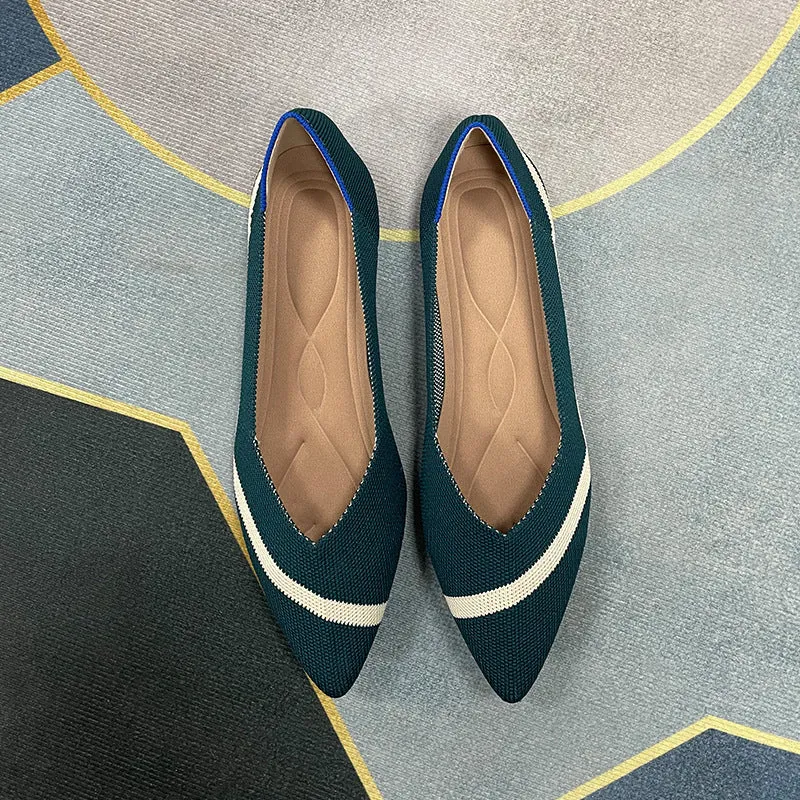 Pointed head shallow mouth flat sole shoes fly woven multi-color commuter shoes boat shoes