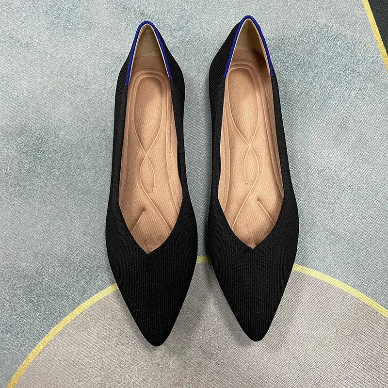 Pointed head shallow mouth flat sole shoes fly woven multi-color commuter shoes boat shoes