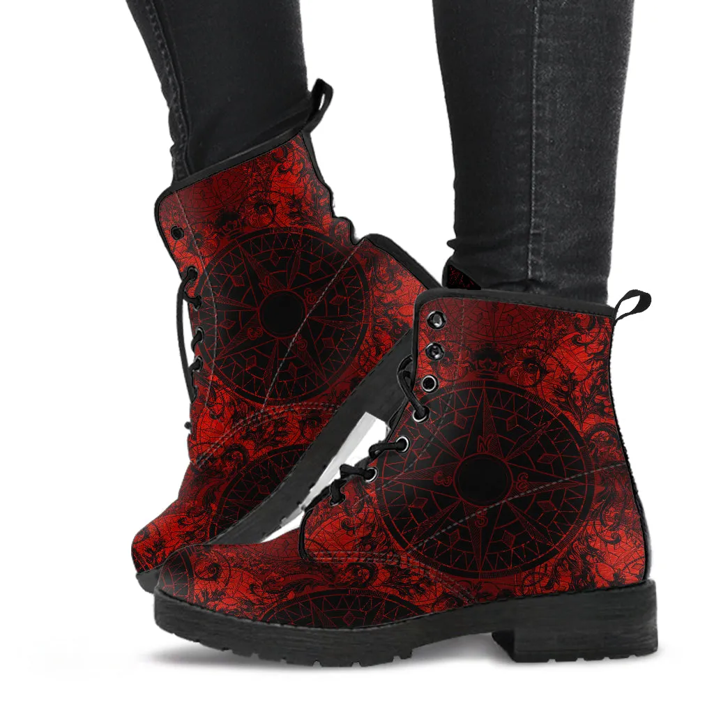 Red and Black Vegan Leather Combat Boots - READY TO SHIP