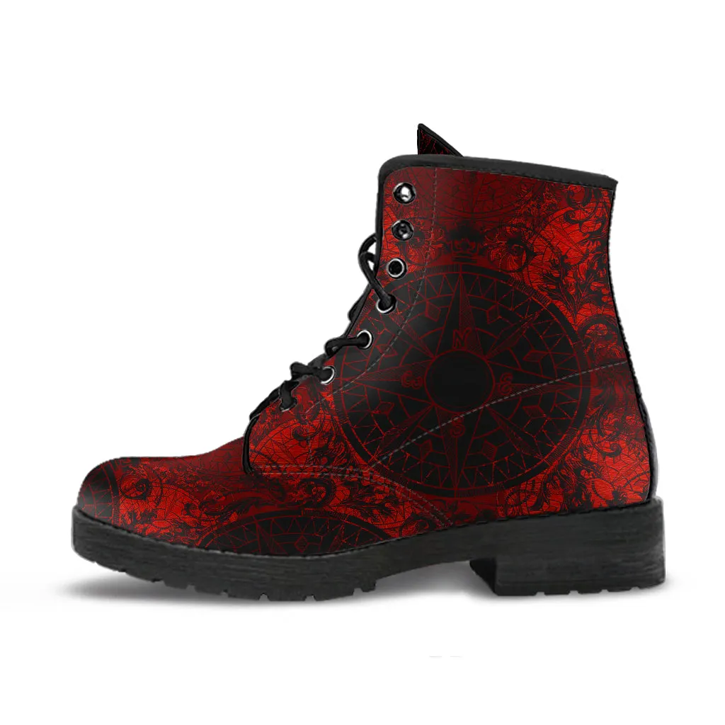 Red and Black Vegan Leather Combat Boots - READY TO SHIP